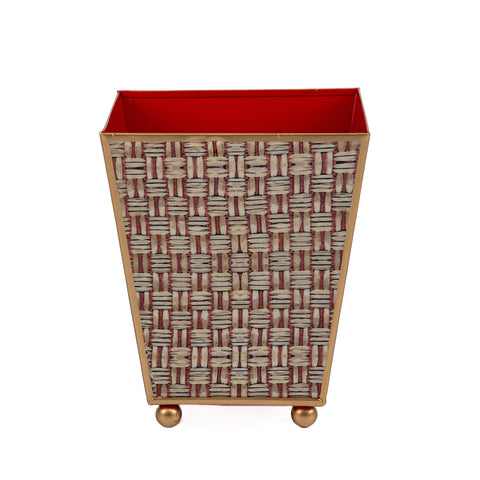 Woven Enameled Square Cachepot Planter - Red