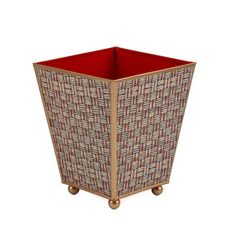 Woven Enameled Square Cachepot Planter - Red