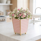 Gingham Enameled Square Cachepot Planter