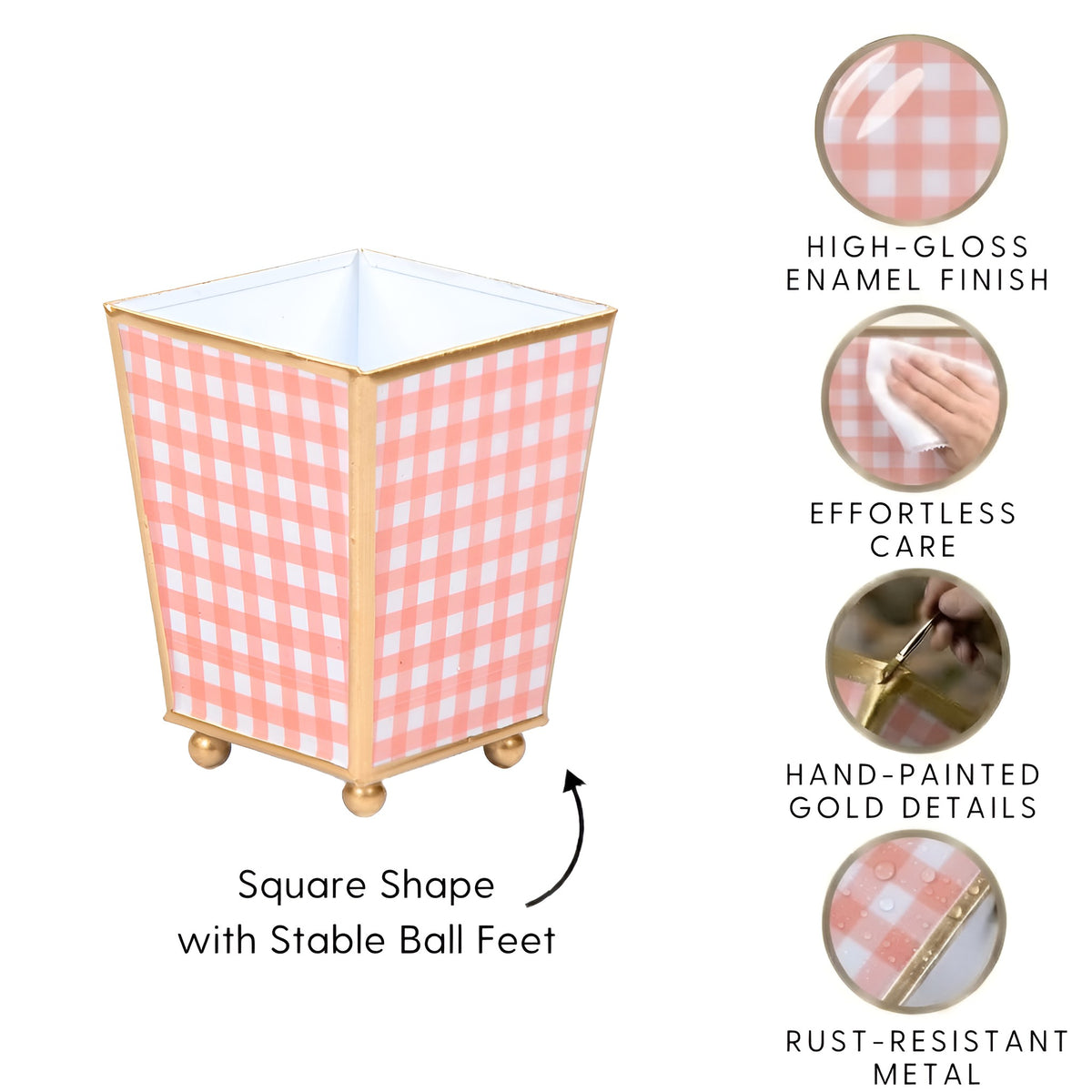Gingham Enameled Square Cachepot Planter