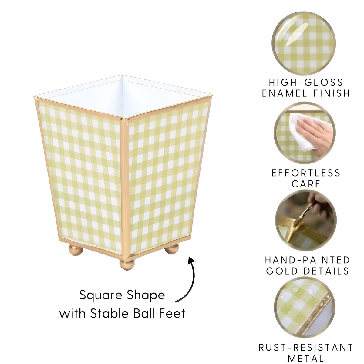 Gingham Enameled Square Cachepot Planter