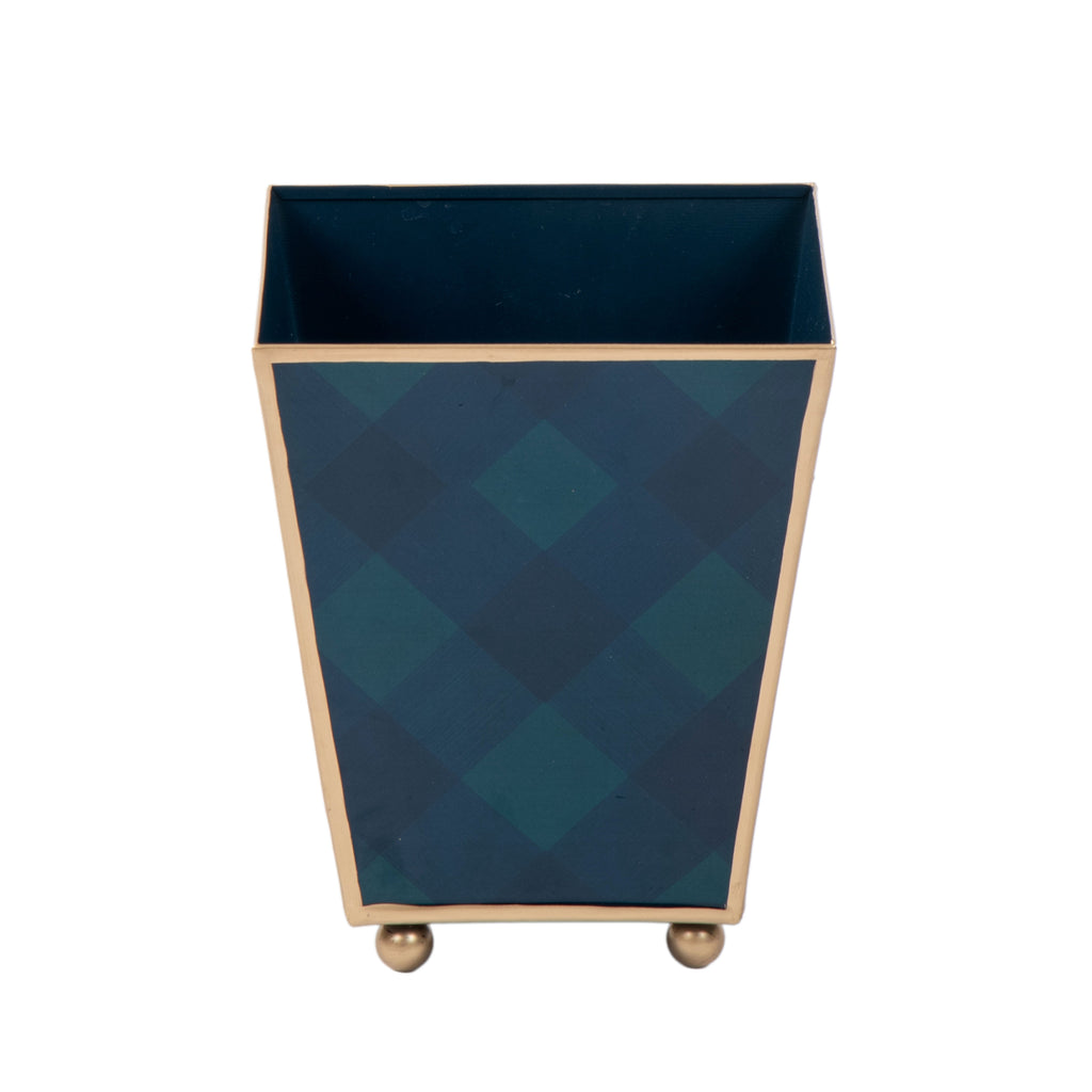 Sussex Plaid Enameled Square Cachepot Planter - Avail 09/21