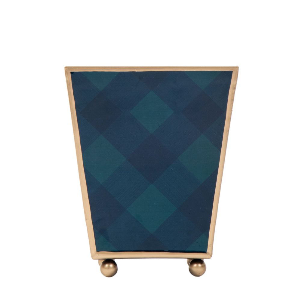 Sussex Plaid Enameled Square Cachepot Planter - Avail 09/21