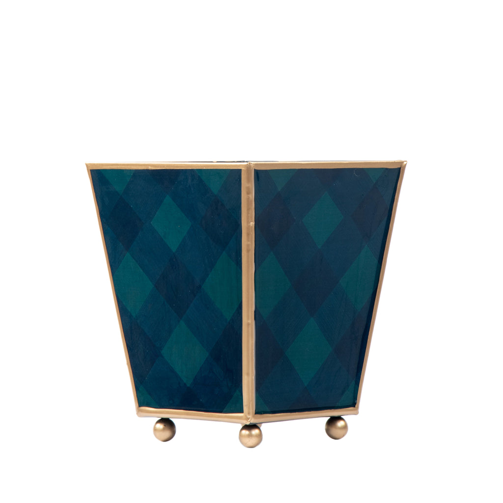 Sussex Plaid Enameled Square Cachepot Planter - Avail 09/21
