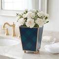 Sussex Plaid Enameled Square Cachepot Planter - Avail 10/01