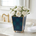 Sussex Plaid Enameled Square Cachepot Planter - Avail 10/01