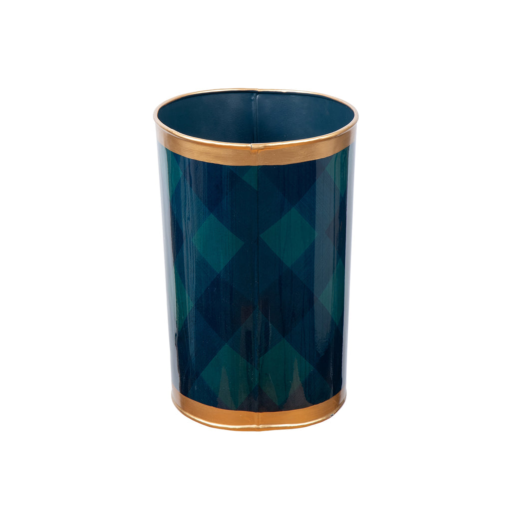 Sussex Plaid Enameled Oval Wastebasket - Avail 09/21