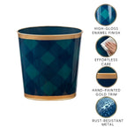 Sussex Plaid Enameled Oval Wastebasket - Avail 10/01