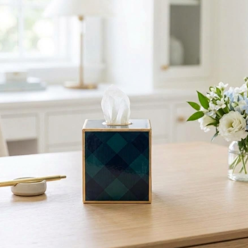 Sussex Plaid Enameled Tissue Box Cover - Avail 10/01