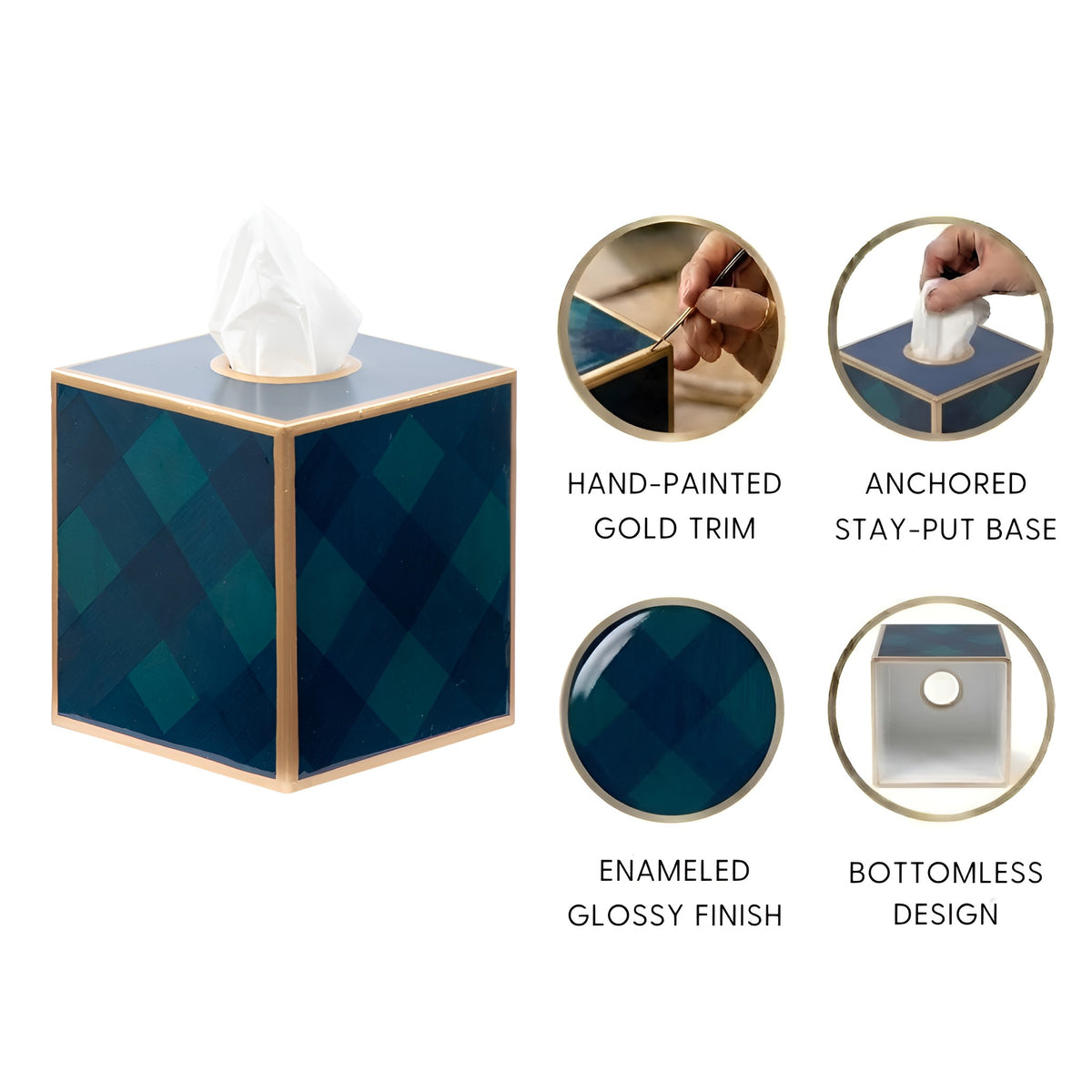 Sussex Plaid Enameled Tissue Box Cover - Avail 10/01