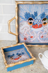 Sour Patch Monkey Enameled Blue Square Chang Mai Cocktail Napkin Tray - Decorative Tray