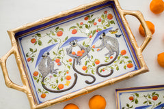 Monkey Trio Enameled Multi-Color Rectangle Serving Tray - Chang Mai Collection for Kitchen and Dining