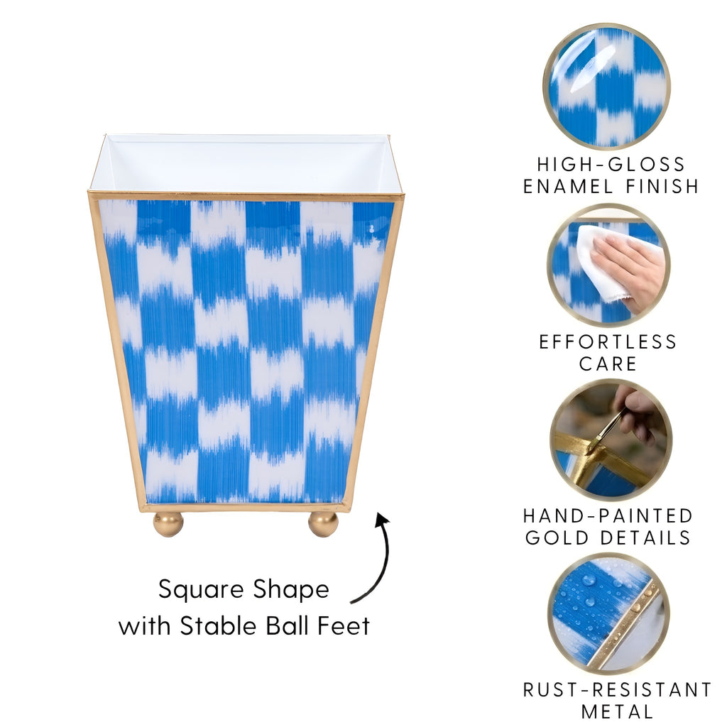 Checkered Ikat Enameled Square Cachepot Planter