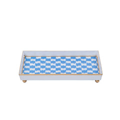 Checkered Ikat Blue Enameled Rectangle Vanity Tray for Bathroom, Vanity, Bedroom - Oliver Decorative Tray