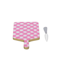 Checkered Ikat Enameled Pink Charcuterie Board, Wooden Cutting Board, Serving and Chopping Board for Food & Meat Prep