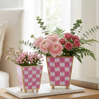 Checkered Ikat Enameled Square Cachepot Planter