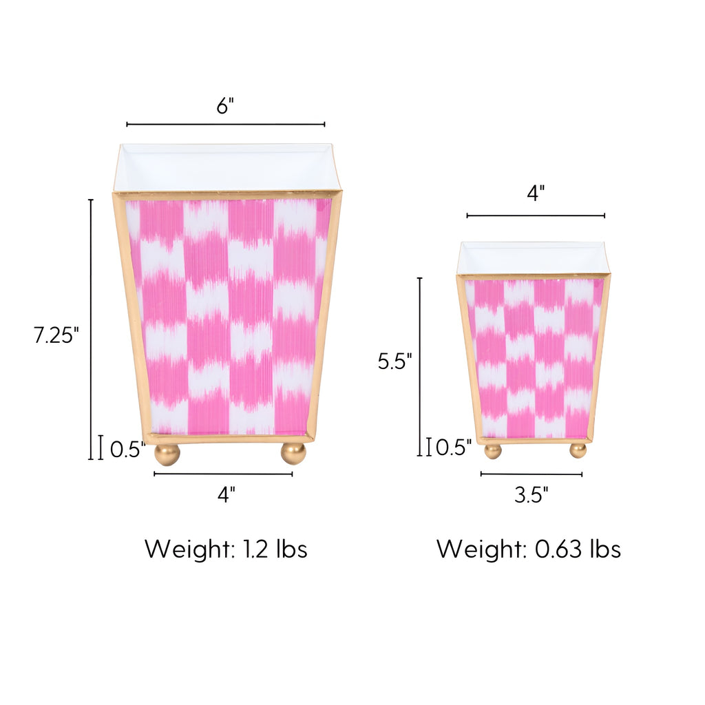 Checkered Ikat Enameled Square Cachepot Planter