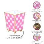 Checkered Ikat Enameled Square Cachepot Planter
