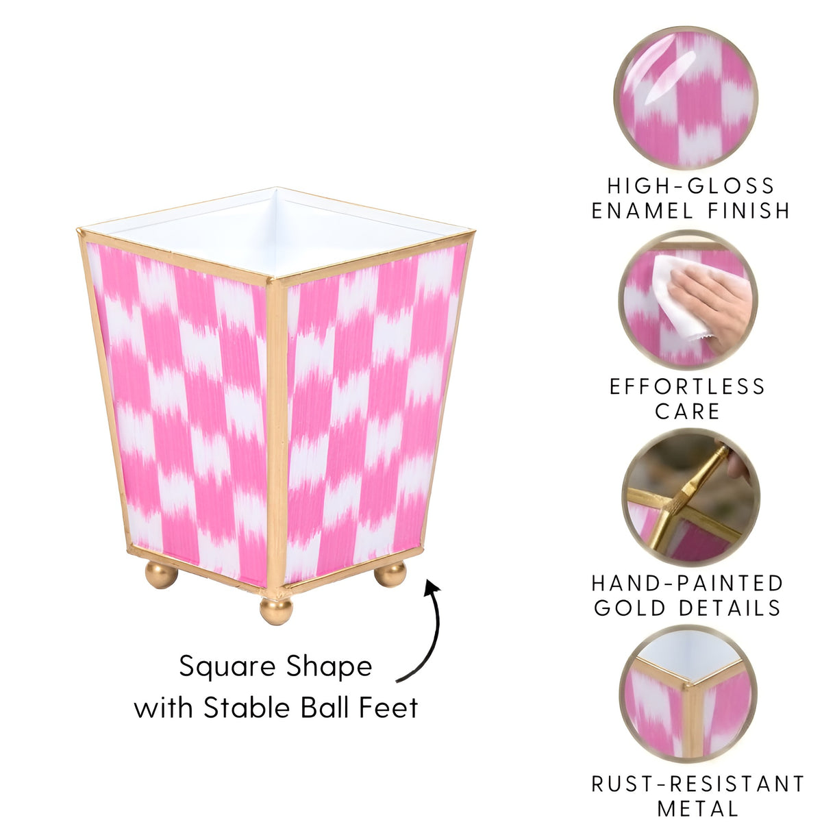 Checkered Ikat Enameled Square Cachepot Planter