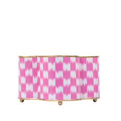 Checkered Ikat Pink Quatrefoil Metal Cachepot Planter For Bedroom, Office, Kitchen and Living Room