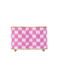 Checkered Ikat Pink Quatrefoil Metal Cachepot Planter For Bedroom, Office, Kitchen and Living Room