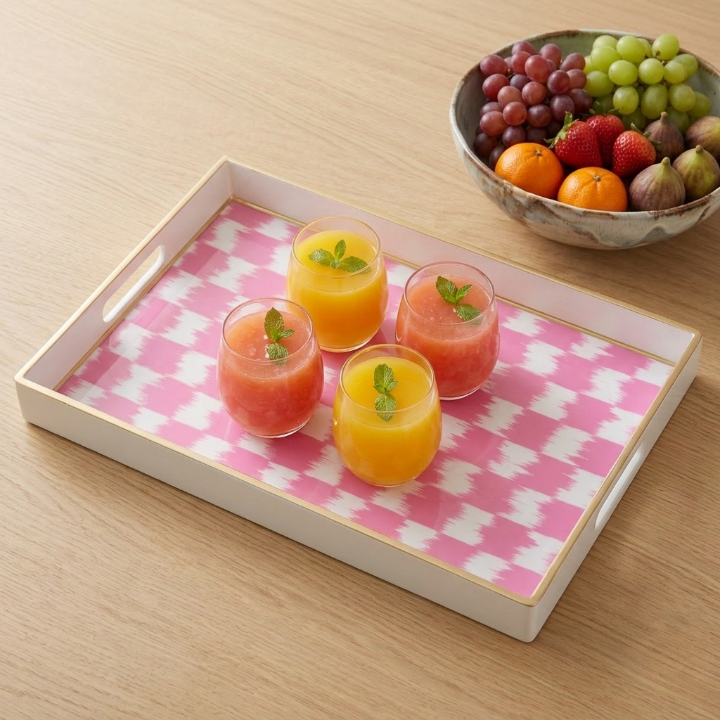 Checkered Ikat Enameled Rectangular Tray 10x15