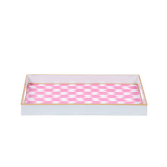 Checkered Ikat Pink Rectangle Decorative Serving Tray - for Kitchen, Barware, Vanity