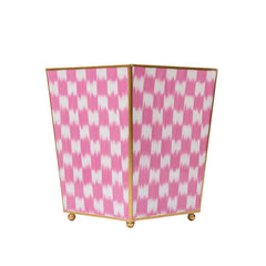 Checkered Ikat Pink Bathroom Trash Can, Wastebasket, Dustbin for Bedroom, Home Office, Vanity - Square without Lid