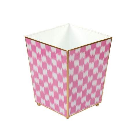Enamaled Pink Wastebasket / Trash Can / Dustbin for Bathroom / Home Office / Bedroom / Vanity - Square without Lid  - 9 in x 9 in x 12 in - The Checkered Ikat Collection - Avail 05/31