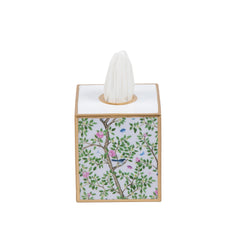 Elsie's Garden Blue and Pink Enameled Multi-Color Square Metal Tissue Box Cover for Bathroom, Vanity, Bedroom, Home Office