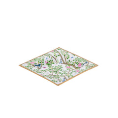 Elise Garden Blue and Pink Enameled Square Decorative Trinket Tray, Catch All Tray, Jewelry Tray for Vanity, Bathroom, Bedside Home Office -