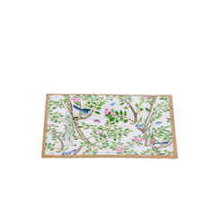 Elise Garden Blue and Pink Enameled Square Decorative Trinket Tray, Catch All Tray, Jewelry Tray for Vanity, Bathroom, Bedside Home Office -