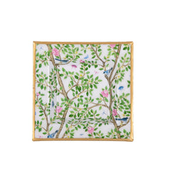 Elise Garden Blue and Pink Enameled Square Decorative Trinket Tray, Catch All Tray, Jewelry Tray for Vanity, Bathroom, Bedside Home Office -