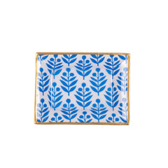 Lottie Blue Enameled Rectangle Catch All Tray, Jewelry Tray for Bathroom, Vanity - Decorative Landry Tray
