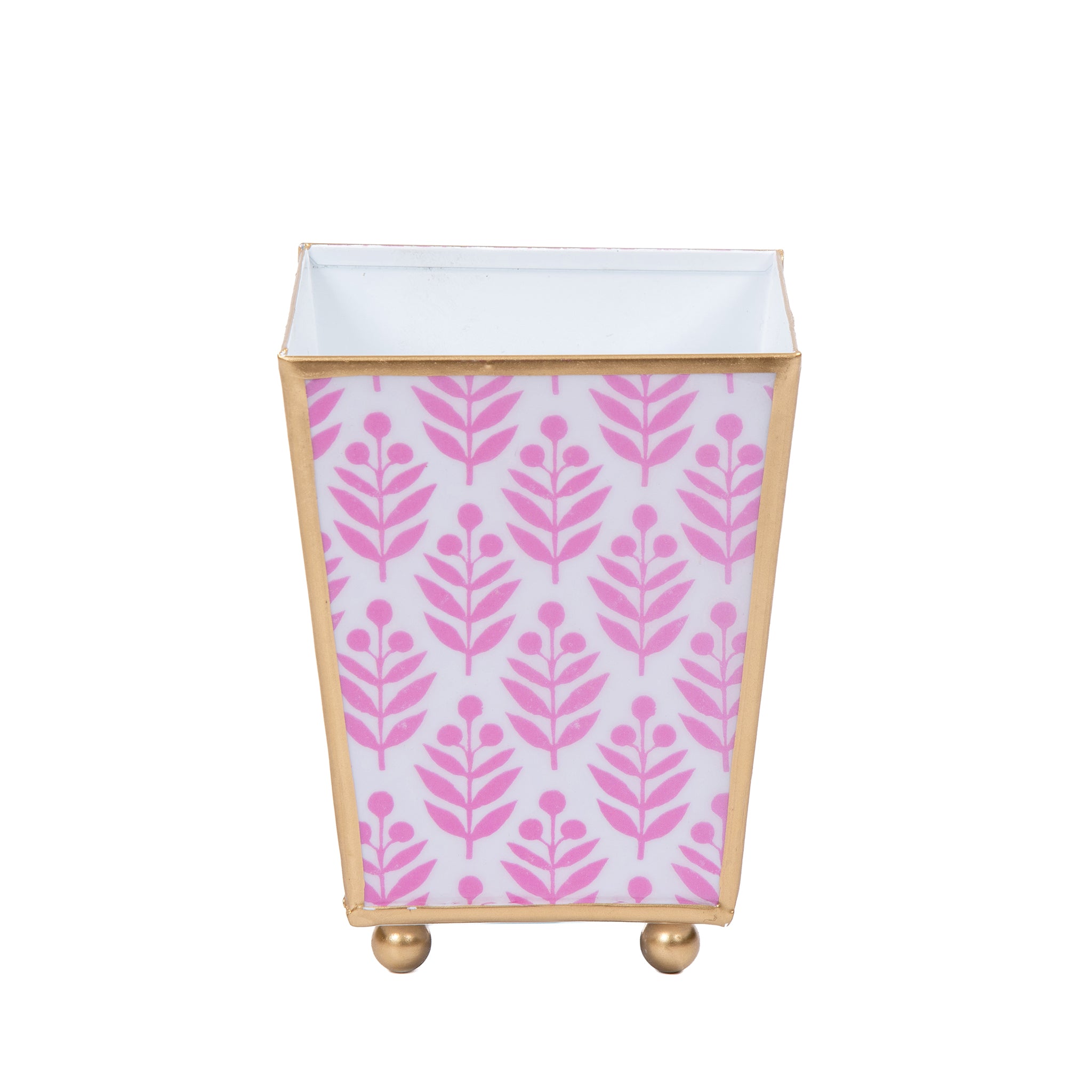 Lottie Enameled Square Cachepot Planter - Pink