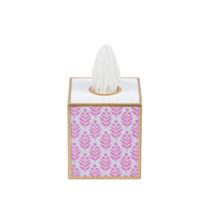 Lottie Pink Enameled Square Metal Tissue Box Cover for Bathroom, Vanity, Bedroom, Home Office