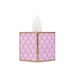 Lottie Pink Enameled Square Metal Tissue Box Cover for Bathroom, Vanity, Bedroom, Home Office