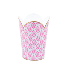 Lottie Pink Enameled Bathroom Trash Can, Wastebasket, Dustbin for Bedroom, Home Office, Vanity - Tulip Shape without Lid