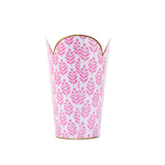 Lottie Pink Enameled Bathroom Trash Can, Wastebasket, Dustbin for Bedroom, Home Office, Vanity - Tulip Shape without Lid
