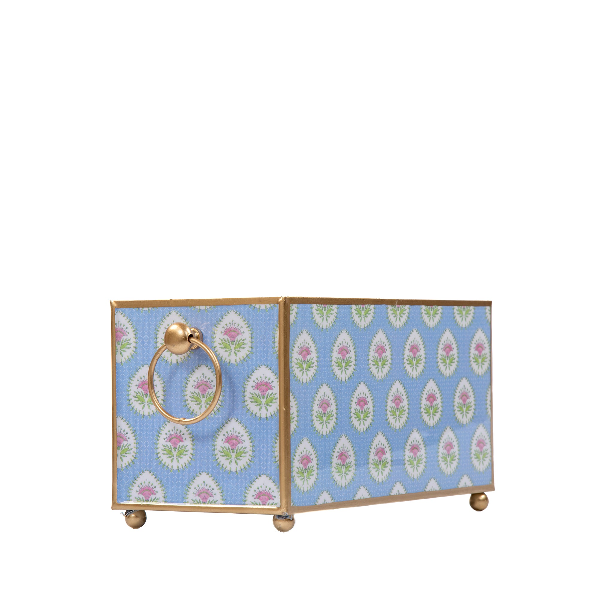 Enameled Multi-Color Rectangular Cachepot For Bedroom / Office / Kitchen / Living Room  - Metal Construction 6 in x 6 in x 12 in - The Daphne Collection - Avail 05/17