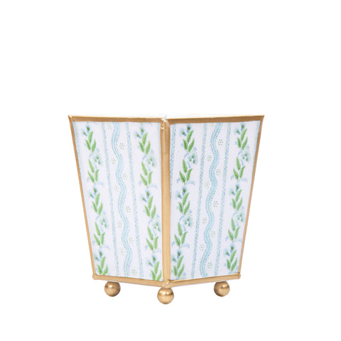 Emma Stripe Enameled Square Cachepot Planter