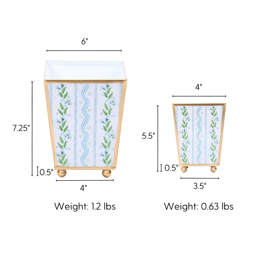 Emma Stripe Enameled Square Cachepot Planter