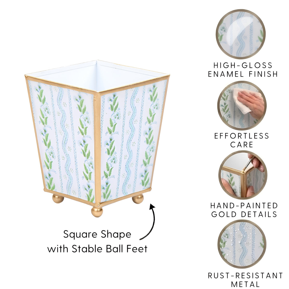 Emma Stripe Enameled Square Cachepot Planter