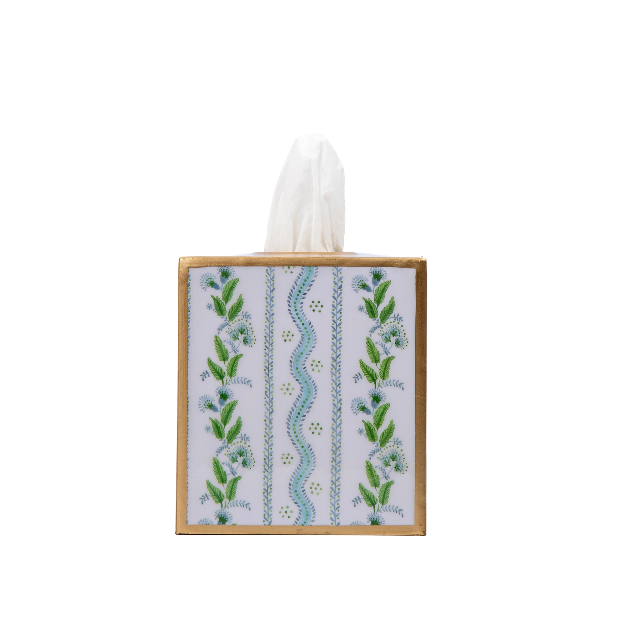 Emma Stripe Enameled Tissue Box Cover