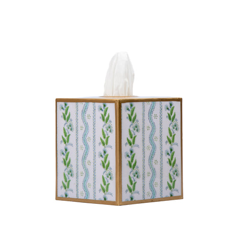 Emma Stripe Enameled Tissue Box Cover