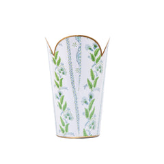 Emma Stripe Blue and Green Enameled Bathroom Trash Can, Wastebasket, Dustbin for Bedroom, Home Office, Vanity - Tulip Shape without Lid - Avail 08/17