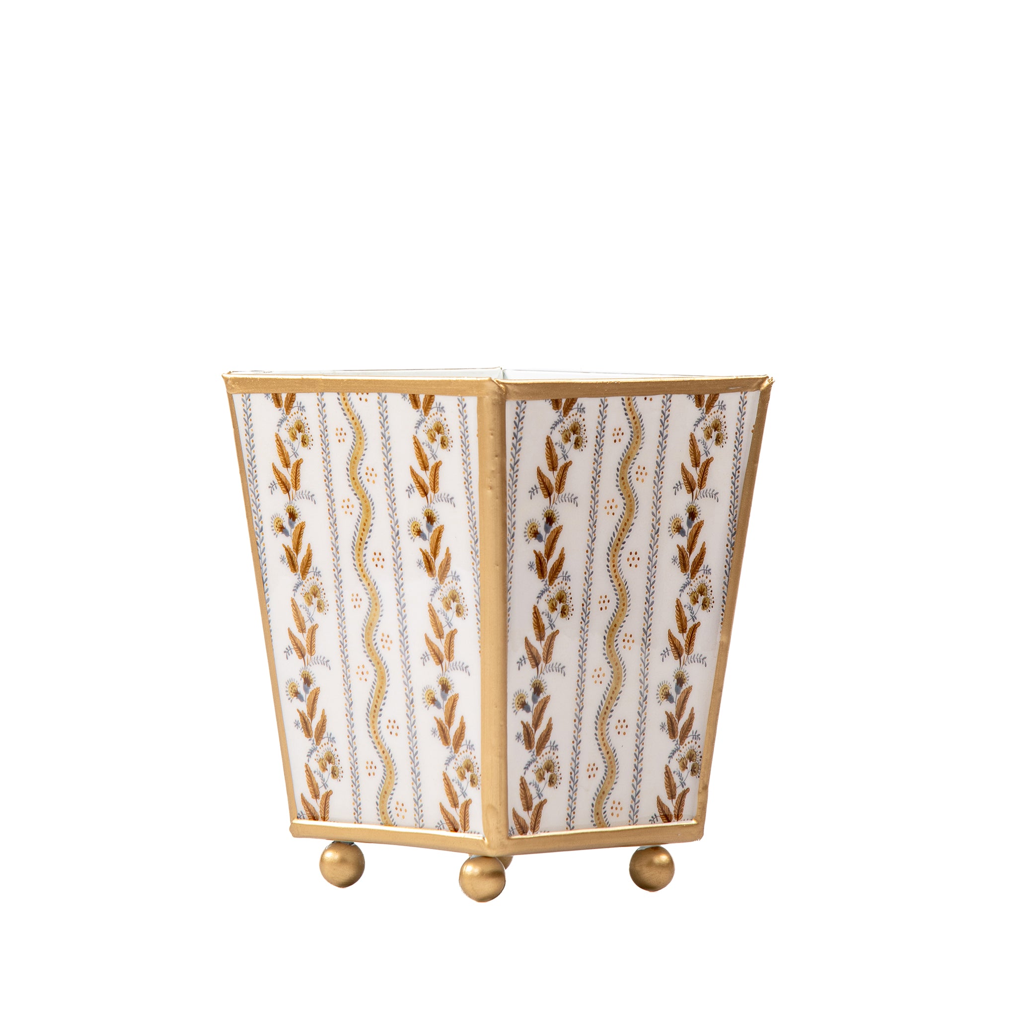 Emma Stripe Enameled Square Cachepot Planter - Avail 08/24