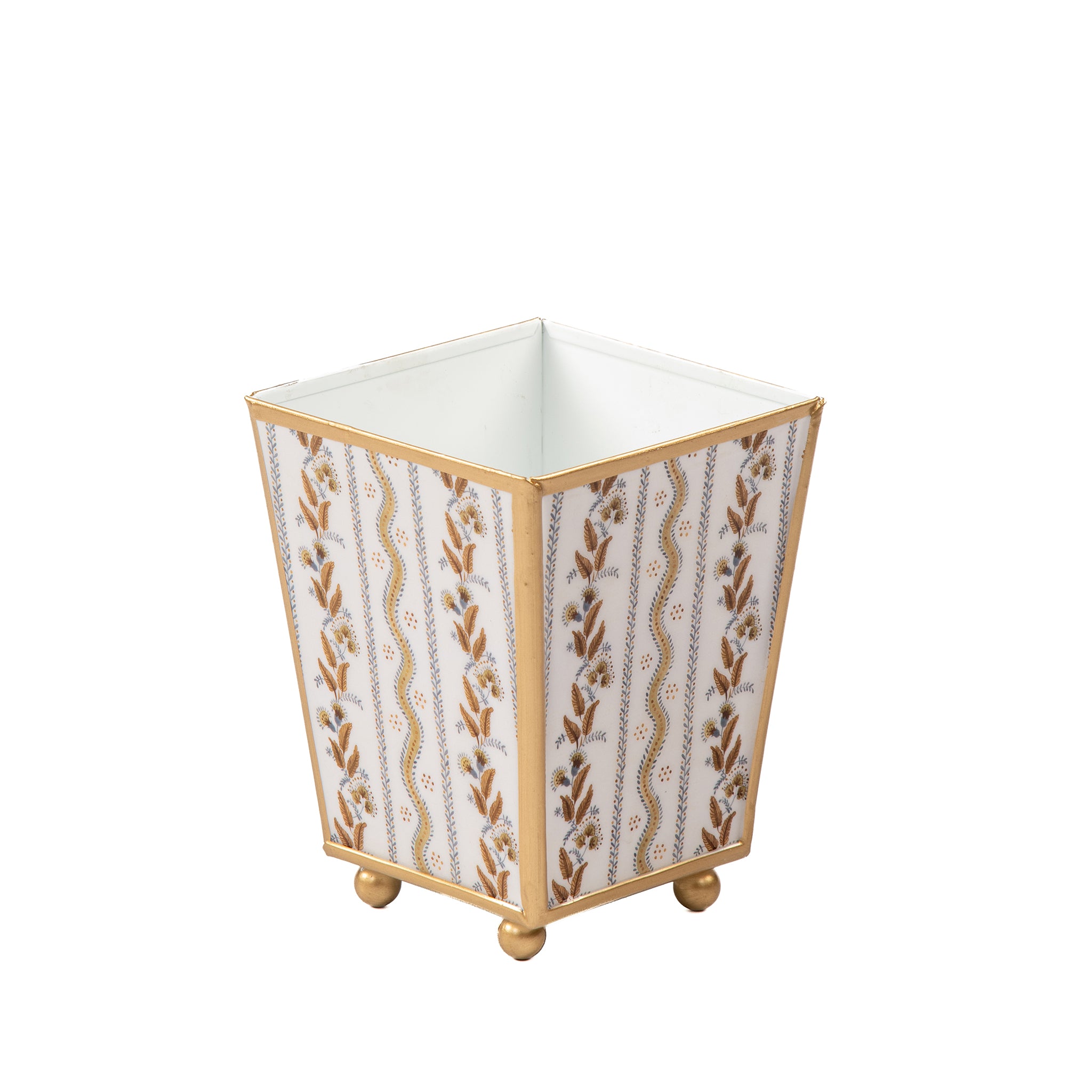 Emma Stripe Enameled Square Cachepot Planter - Avail 08/24