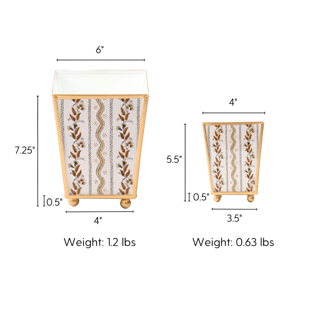 Emma Stripe Enameled Square Cachepot Planter