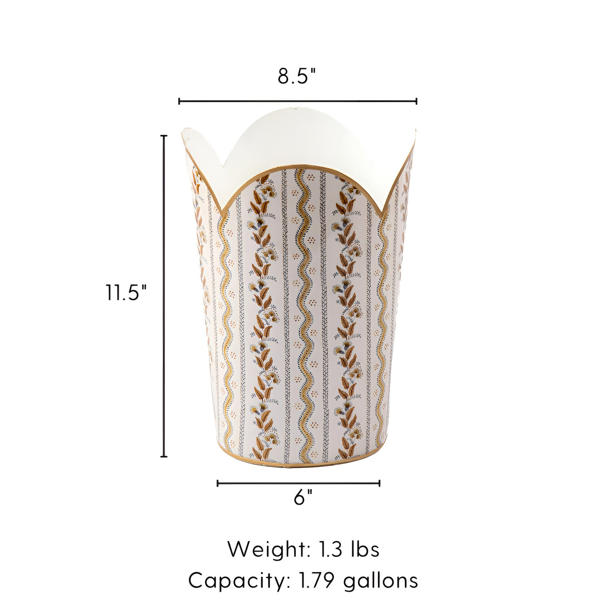 Emma Stripe Enameled Tulip Wastebasket